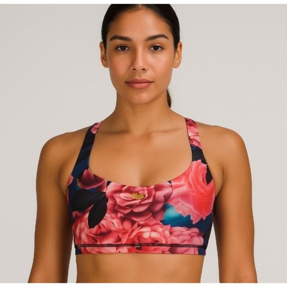 Lululemon Energy Bra Secret Garden Floral Multi Print Crisscross Back Sports Bra